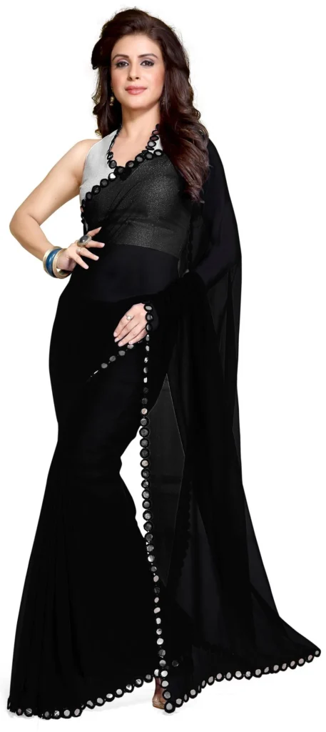 black saree blouse combination