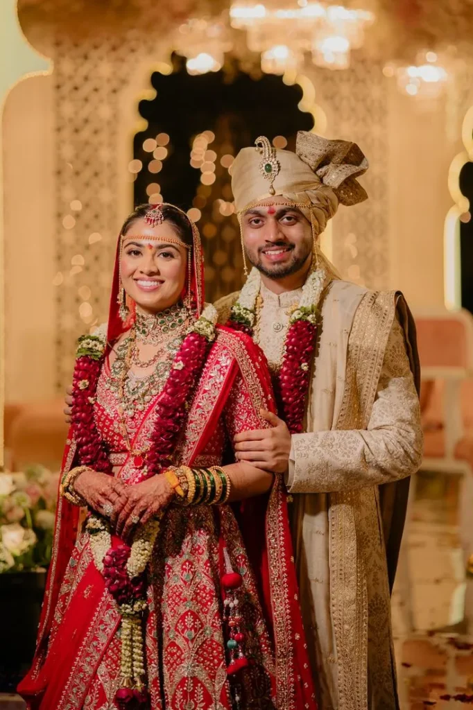 indian wedding matching bride and groom dress colour combination