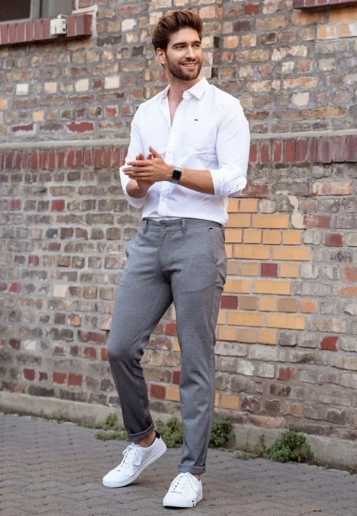 grey pant shirt combination