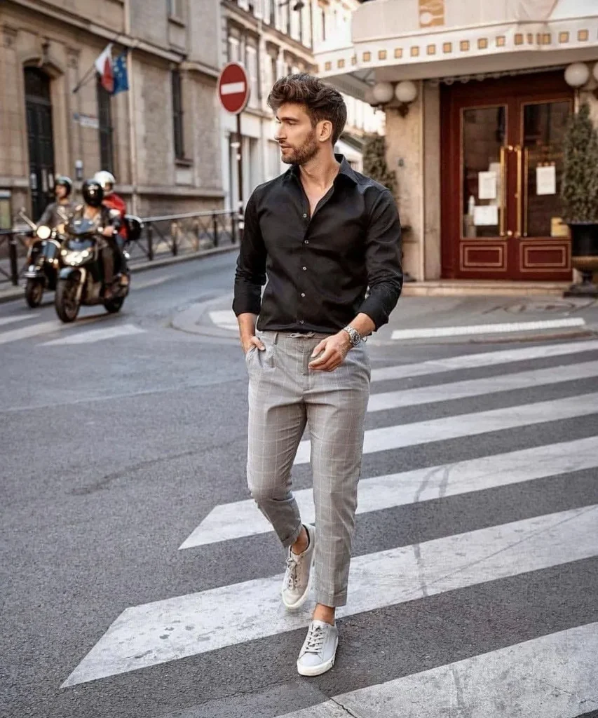 grey pant shirt combination