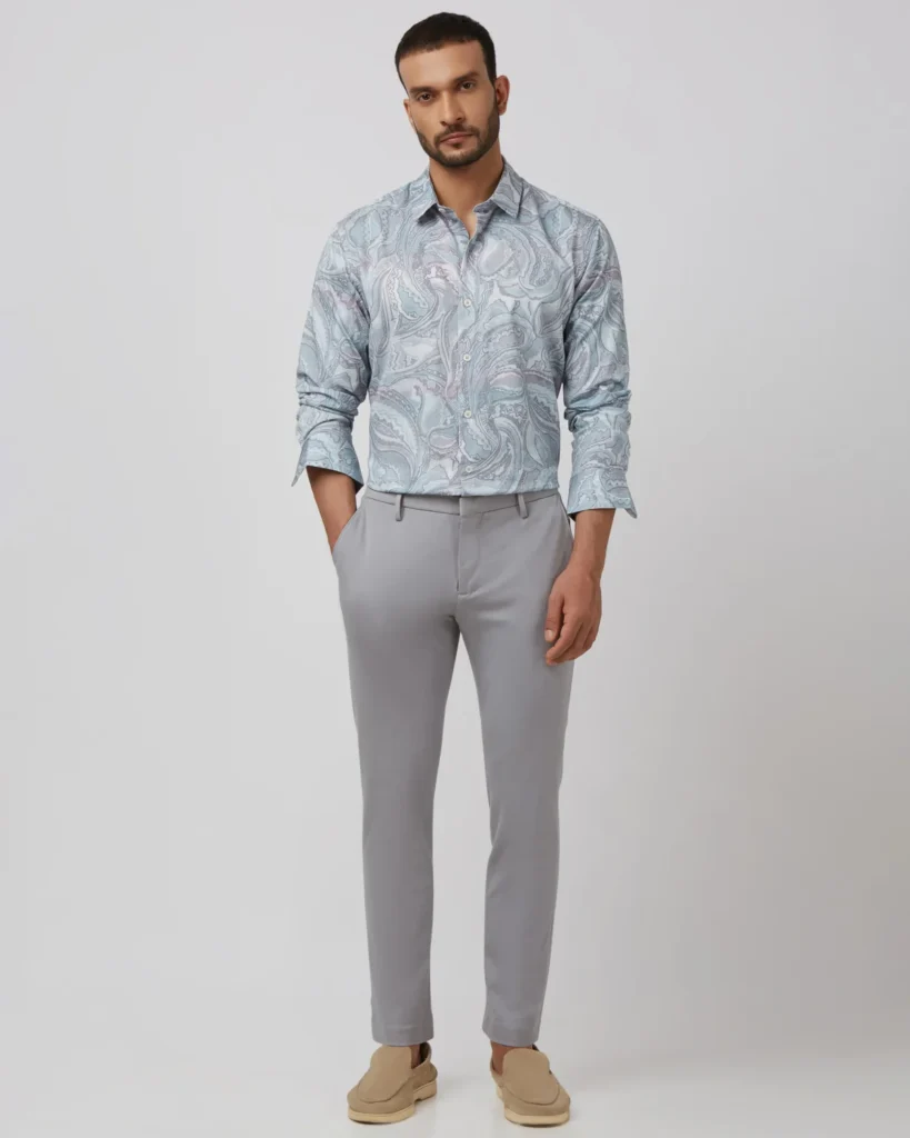 grey pant shirt combination