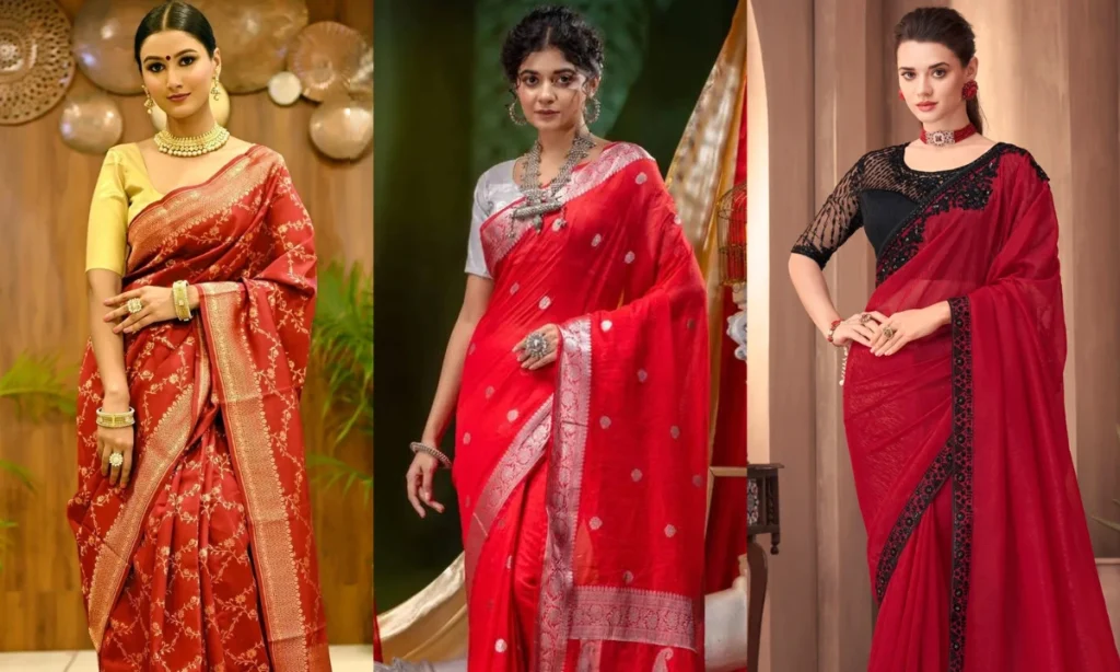 red saree blouse combination