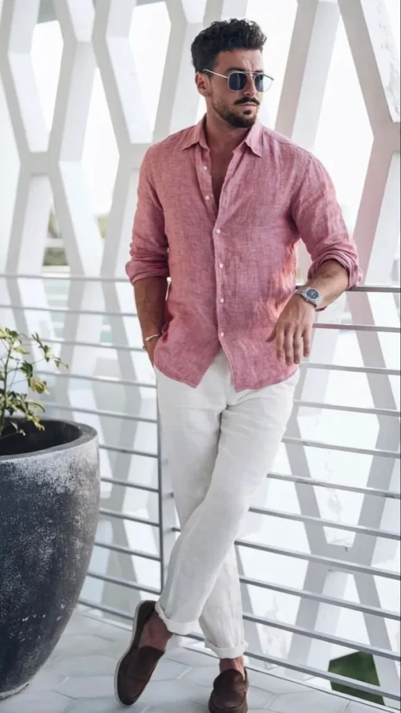 casual white pant combination shirt