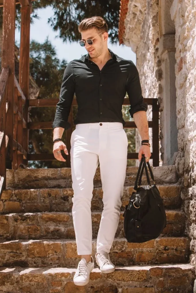 casual white pant combination shirt