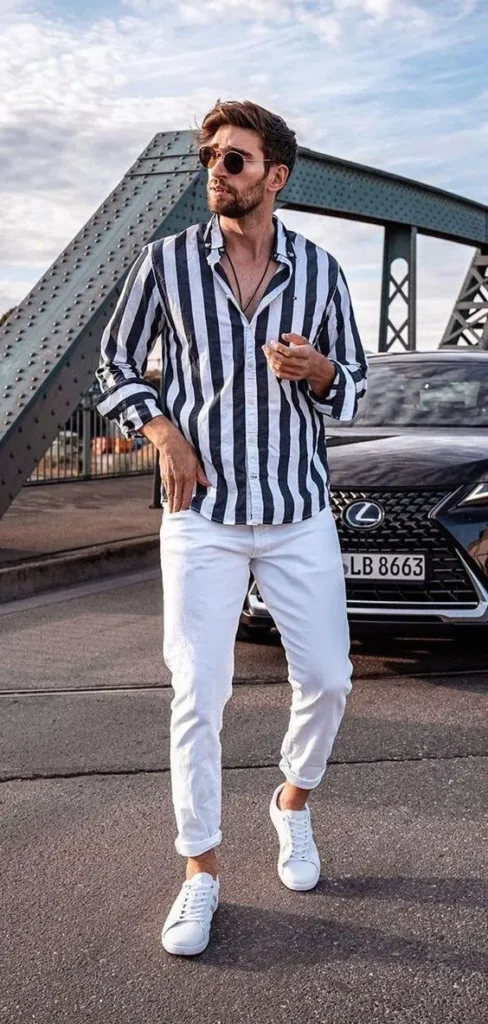 casual white pant combination shirt